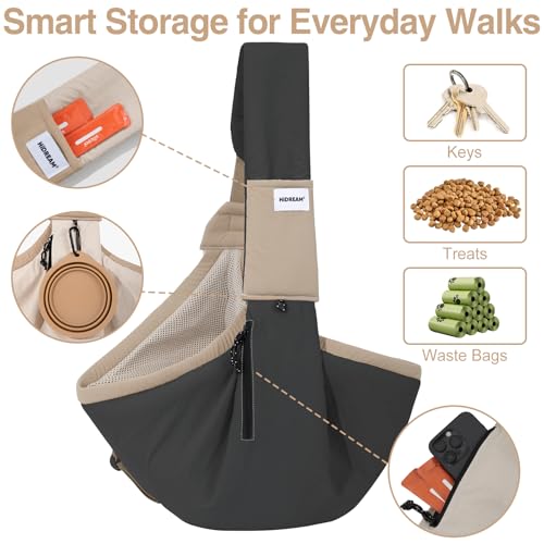 Dog Sling Carrier, Small Dog Carrier Sling for Cats & Puppies 16 lbs, Dog Carry Bag with Pockets, Light Water-Resistant Nylon, Pet Sling Carrier for Senior Pet Walks,Travel, Crowds,Home(Charcoal Gray) - color: Charcoal Gray