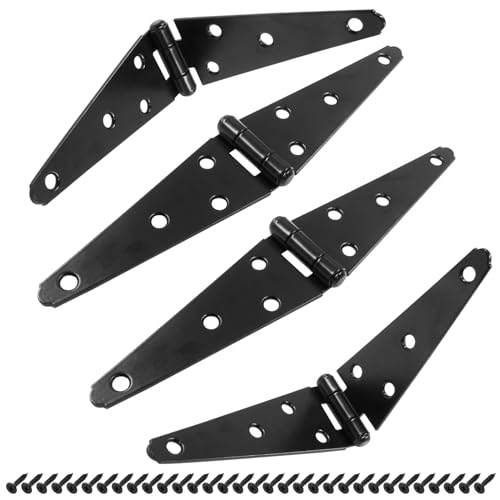 Hordion 4Pcs Strap Hinge Shed Door Hinges, 5 Inch Heavy Duty Gate Hinges | Black Tee Hinge with Screws for Fence Wood Gate Cabinet Door - size: 5 Inch, 4Pcs