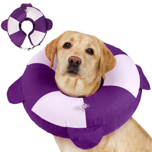Inflatable Dog Cone for Large Dogs- Lightweight Neck Recovery ECollar,Comfortable Donut E-Collar After Surgery Anti-Licking & Biting,Waterproof Easy to Clean (Purple,XL) - color: Purple, size: X-Large