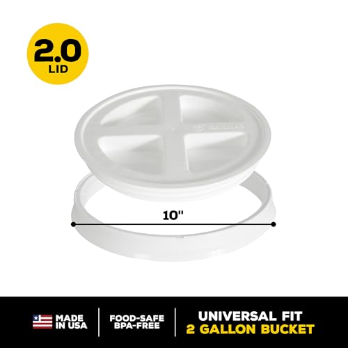 Gamma2 Seal Bucket Lid, Food Grade, 10 In Diameter, Twist Lock, White Color | Fits most 2 gallon buckets, airtight locking mechanism, USA made, keeps contents fresh and dry, simple to close each day - size: 10 In