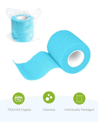 FriCARE Self Adhesive Bandage Wrap, Medical Tape in First Aid Kit | Elastic Cohesive Bandages for Sports/Vet/Wrist Ankle Wounds, 2 Inches X 5 Yards, Latex-free 6 Rolls, Cerulean Blue - color: Cerulean Blue