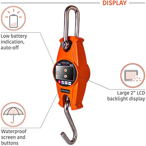 Digital Hanging Scale 660 LB 300 KG Cast Aluminum Case - Professional Heavy Duty Waterproof Fish Scale - Portable Durable Crane Scale for Luggage Weight Suitcase Hunting Farm Bow Fishing Scale - color: Orange, size: Heavy Duty