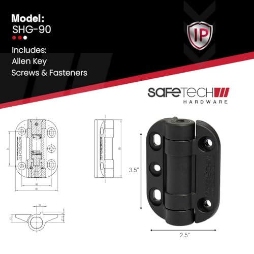 Safetech Hardware TopKlik Self Closing Gate Hinges | Self-Aligning Heavy Duty Spring Hinges | Adjustable Tension | Pool Safety Hinges | Any Square Post, Aluminum Gates | Swing Close 90bs SHG-90L Black - color: Black, size: TOPKLIK