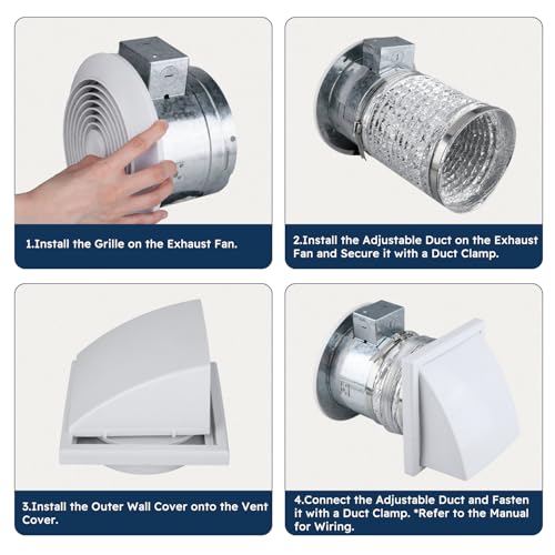 Quini 6-Inch 512M Through Wall Exhaust Fan, 80 CFM 4.0 Sones, Bathroom Wall Exhaust Fan, Kitchen Ventilation Fan, 6-inch Diameter Vent, Retractable Duct, One-Year Warranty