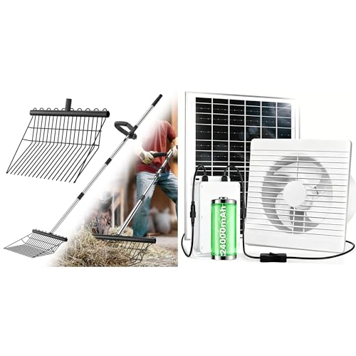 Metal Manure Fork & Solar Fan for Chicken Coop with Battery