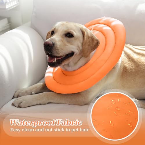 IDOMIK Dog Recovery Collar, Waterproof Soft Dog Cone After Surgery | Comfy Protective Elizabethan Collar Alternative for Dogs Cats, Adjustable Pet Neck Donut Cone Anti-Licking Wounds,Orange,S - color: Orange, size: S