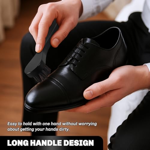 4 Pcs Horsehair Shine Shoes Brush Kit Polish Dauber Applicators Cleaning Leather Shoes Boots Care Brushes Suede Cleaner Brush with Microfiber Shoe Cloth(Black Handle A) - style: Black Style A