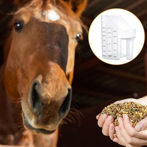 Uiifan 2 Pcs 3 Quart Horse Feed Scoop with Measurements for Farm, White | Heavy Duty Plastic Livestock Measuring Scoop, for Goat, Sheep and Cattle, Barn Feeding of Grain, Pellets, Sweet Feed & Oats - style: White