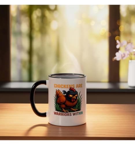 Chickens Are Warriors Within Funny Poultry Ninja Ceramic Mug, Black/White, 11oz - color: Black/White, size: 11 Ounces
