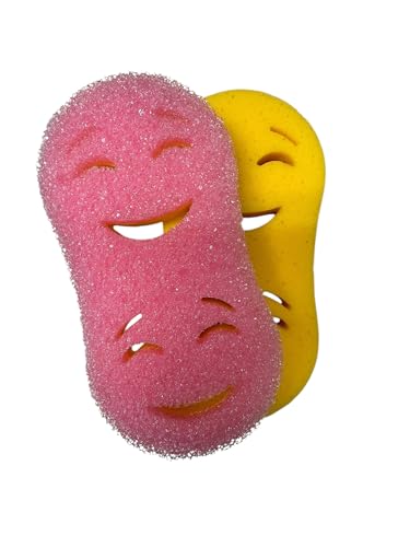 Smilyeez Double-Size Scrub Moji Duo Sponge 2-Pack – Dual Smiling Faces, Temperature-Responsive Scrubber – Scratch-Free, Odor & Stain Resistant - color: Pink Double Duo