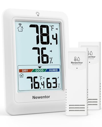 Newentor Indoor Outdoor Thermometer Wireless with 24H/48H/ALL-TIME High Low | Big Number 4" Display, Inside Outside Temp & Humidity, Comfort Indicator, Weather Station for House Patio, White, 2 Sensors - color: White, size: with 2 sensor