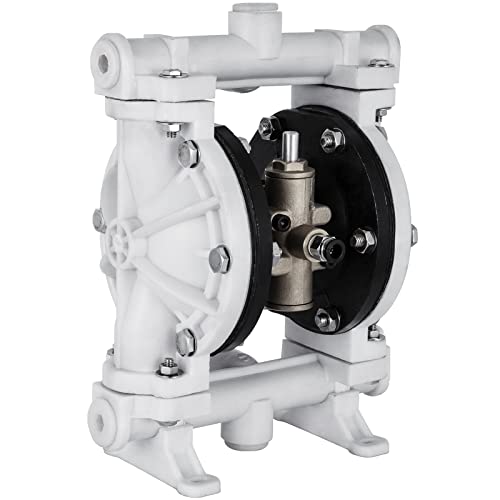 VEVOR Air-Operated Double Diaphragm Pump, 1/2 in Inlet & Outlet, Polypropylene Body, 13.2 GPM & Max 120PSI, PTFE Diaphragm Pneumatic Transfer Pump for Petroleum, Diesel, Oil & Low Viscosity Fluids - size: 2.5 GPM