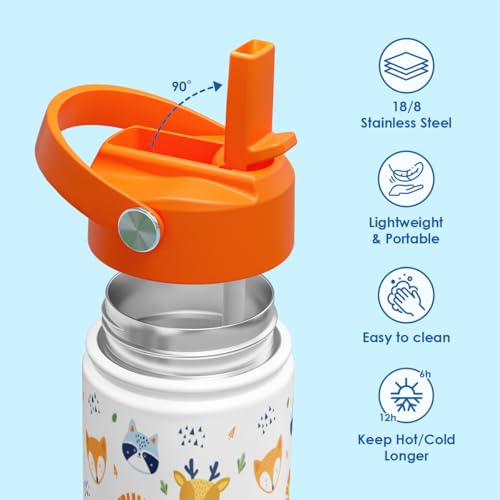 SANDJEST Kid Water Bottle 12oz with Straw Lid - 2-Pack Insulated Stainless Steel Water Bottles for Kids Girls - Travel Cup for Back to School Sports Christmas Birthday (Animals & Sea Animals) - color: Ocean Animal + Animal
