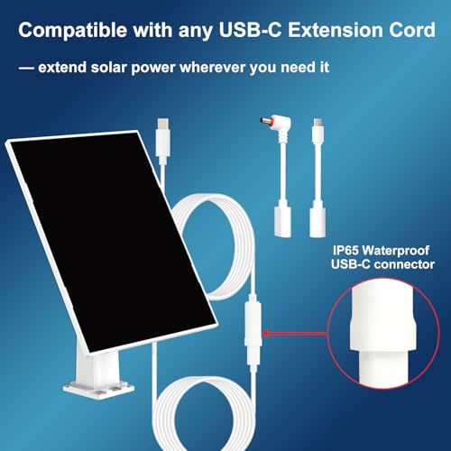 6W Solar Panel Charger for Outdoor Security Camera | 16ft Waterproof Cable & 360° Adjustable Bracket, Fits 5V Battery Cam and Device with DC 3.5×1.35mm / USB-C / Micro USB Ports - size: SP2 16.5ft Extension Cord