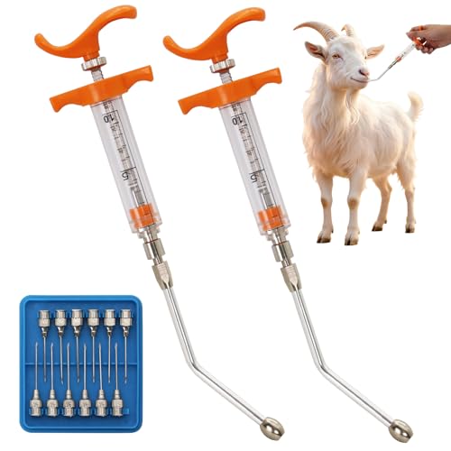 2 Pcs Goat Syringe Reusable Adjustable Goat Drench Syringe with 2 Drench Nozzle and Needles, Feeding Supplies for Cattle, Sheep, Goats, Horse, Pig, Dog (Orange, 10ML) - color: Orange, size: 10ML