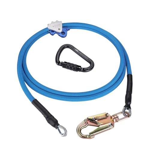 5/8’’ x 12 ft Steel Wire Core Flipline, W/Better Grab Adjuster & Steel Swivel, Arborist Equipment Positioning Lanyard, Climbing Flipline for Fall Protection, Arborist, Tree Climbers (5/8’’ x 12 ft) - size: 5/8’’ x 12 ft