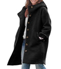 chouyatou Women's Winter Single Breasted Long Wool Coat with Hood Casual Wool Blend Trench Coat Jacket - color: Black, size: Large