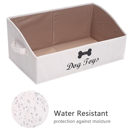 2 Pack Large dog toy bin dog toy box storage box - Foldable Fabric Trapezoid Organizer Boxes with Handle for Dog Toys (Beige-DOG) - color: Beige(2 Pack), size: Large - Dog Toys