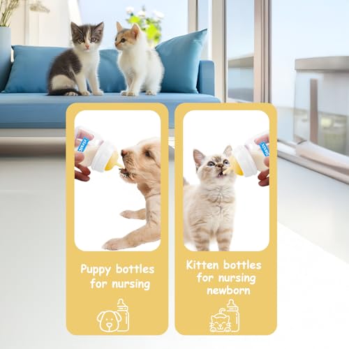 Pet Nursing Bottle Kit for Kitten Puppy,60mlCat Bottle Feeding Kit Nipple Kittens Syringe for Small Cat Dog Newborn Kitten Puppys Rabbits Squirrel Animals (Yellow) - color: Yellow