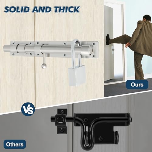 Alise 10 inch Barrel Bolt Latch,Heavy Duty Slide Lock for Barn Door | Brushed Nickel SUS304 Stainless Steel Padlock-Style Slide Bolt Latch,Security Gate Latch for Wooden Fence,Outdoor Door - color: Brushed Nickel, size: 10 Inch