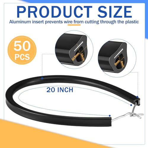 Pushglossy 50 Pcs 20" Electric Fence Underground Wire Insulator Tubing Wrap Insulator Tube for Corner Post and End of Fence, Accommodates Wire Diameters up to 12-1/2 Gauge, Black, Aluminum Insert