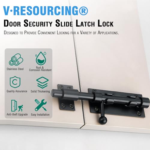Slide Bolt Gate Latch, 6.3 Inch Heavy Duty Solid Stainless Steel Bolts Latches,for Fence, Yard Doors, Garages, Bedrooms, Cupboards and Window (2 Pack, Black) - color: 6.3" Slide Latch - 2 Pack