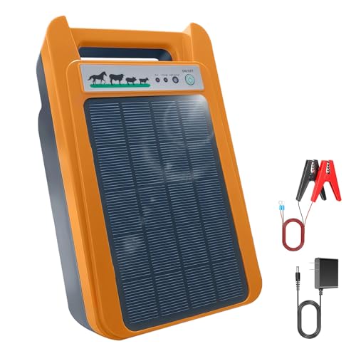 Solar Electric Fence Charger, 0.2J 8kV with Day/Night Mode | Livestock Protection, Poultry Fencing, Garden Security, Outdoor Use, Solar Powered Operation