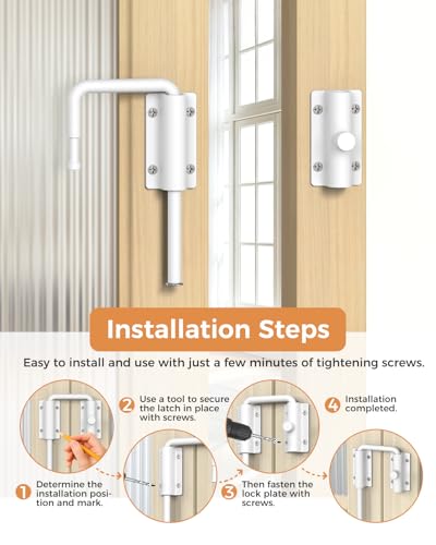 Sliding Door Loop Lock, Multi-Angle Barn Door Lock, White-2 PCS | Aluminum Alloy, U-Shaped Loop Latch for French/Fences/Windows/Screen/Patio Sliding Doors - color: White-2 PCS