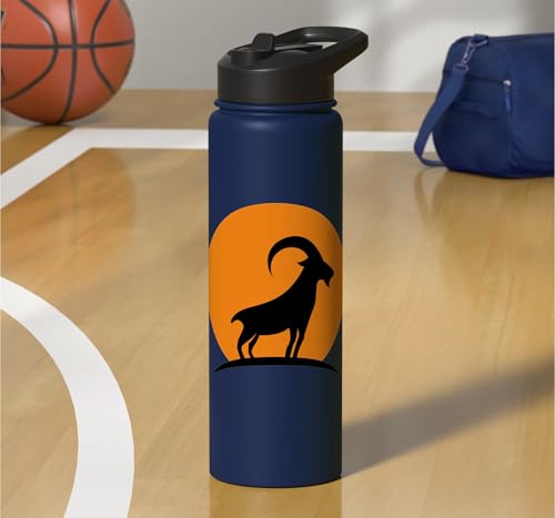 Sunset Wild Goat Capricorn Lover Gift Adult Men Women Kids Stainless Steel Insulated Water Bottle - color: Navy Blue