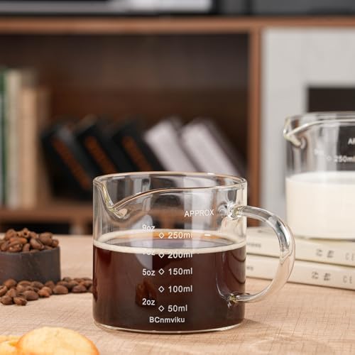 Espresso Cup Measuring Cup Triple Pitcher Milk Cup 250ML/8.5OZ Espresso Cups with Handle Shot Glass with V-Shaped Mouth Milk Frothing Pitcher (Single mouth) - style: Single mouth
