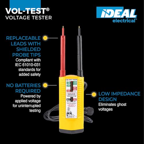 Ideal Electrical Vol-Con Solenoid Voltage Tester, LED, CAT III 600V | AC/DC detection, vibrating alert, low-impedance design, voltage testers, electrical tools, electrical testing