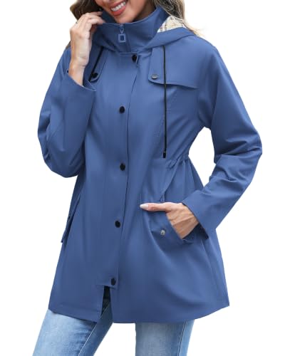 RUMIA Raincoat Women Waterproof Long Hooded Trench Coats Lined Windbreaker Jackets for Women 2026 S-2XL - color: Mistyblue, size: Small