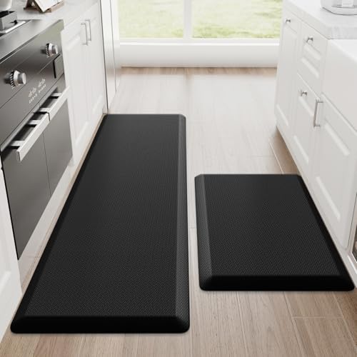 StepRite 1-Inch Kitchen Mats for Floor, 2-Piece Anti-Fatigue Rugs, Black | 20" x 32" + 20" x 48", extra-thick cushioning, water-resistant, easy to clean, non-slip, for kitchens and standing desks - color: Black, size: 20" x 32"+20" x 48"- 1 inch