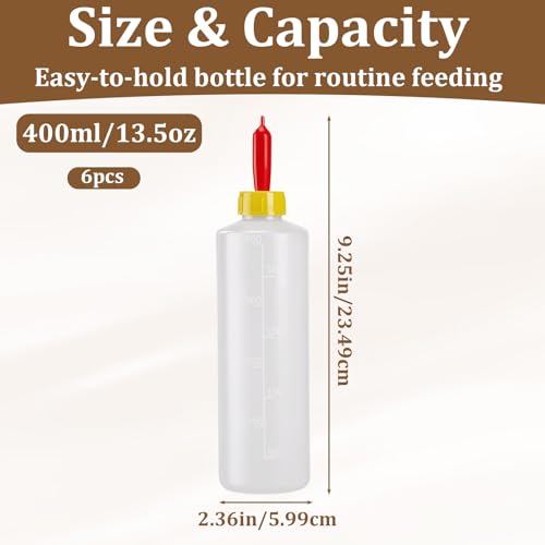 Goat Bottles for Feeding Baby Goats - 6 Pack 13.5 oz (400ml) PP Plastic Nipple Set for Lambs, Calves, Sheep, Goat & Other Livestock - Essential to Raise Healthy Lambs and Calves
