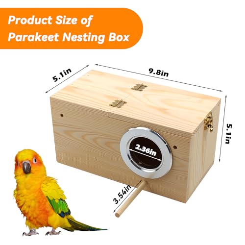 PINVNBY Wooden Bird Nesting Box with Transparent Visual Window,Parakeet Nest Breeding Box with Detachable Board Acrylic Cockatiel House for Budgie Lovebird Conure Parrot (L) - size: Large