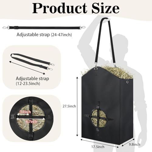 2 Pcs Hay Bags for Goats, 27.5" x 17.5" x 9.8" Hay Feeder, Plastic Buckle | Portable & Slow Hay Feeder for Goats, Adjustable Hanging Strap, Waterproof Lining, 800D Oxford Cloth, Sheeps, Small Horses - color: 2 Pcs without storage bag