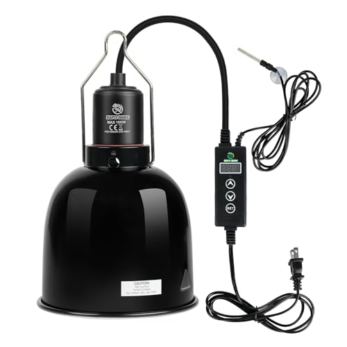 Reptile Light Fixture with Dimming Thermostat, 5.5 Inch Deep Dome Light Fixture with Timer, Reptile Aluminum Dome Fixture for Basking/Heat/UVA/UVB Lamp Bulb - size: 5.5in Deep Dome(Temperature Display)