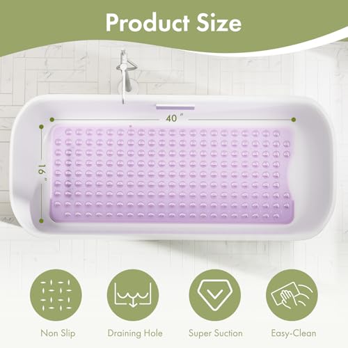 AmazerBath Shower Mat Non Slip 40 x 16 Inches, Shower Stall Mats with Suction Cups and Drain Holes, Non Slip Bath Mat for Tub for Elderly & Kids, Clear Purple - color: Clear Purple, size: 40" x 16" (Rectangular)