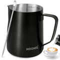 HOOMIL Milk Frothing Pitcher, 12oz/20oz/32oz 304 Stainless Steel | Steaming Pitcher with Clear Scale, Barista Milk Frother Cup Jug for Espresso Machine Coffee Cappuccino Latte Art - 12oz - color: Matte Black, size: 12 Ounces
