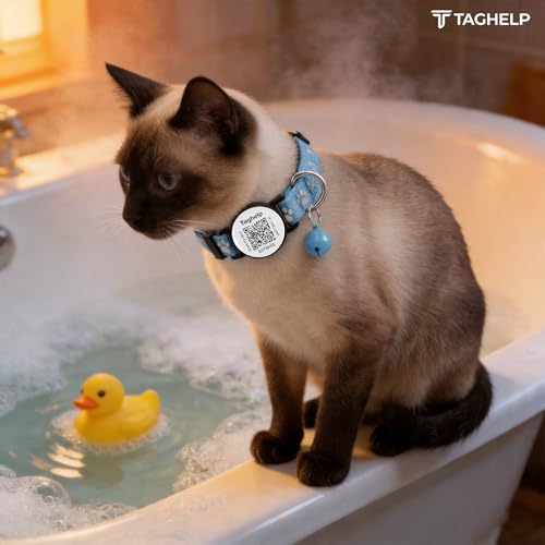 2 Pack QR Code Cat Collar with Instant Lost Pet Recovery System, Scan for Urgent Alerts & Location Info, Breakaway Reflective Collar with Safety Bell (Blue & Pink) - color: Paw pattern - Blue & Pink