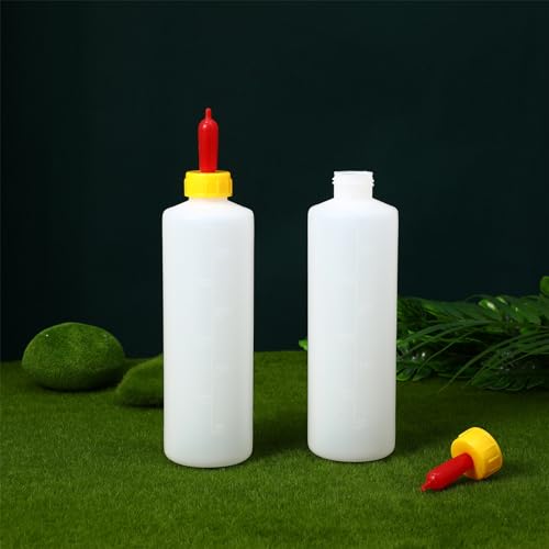 Yardwe Goat Feeding Bottles 5 Pack, 400 ml Lamb Feeding Bottles with Nipples, Plastic Livestock Milk Feeder for Baby Goats, Lambs and Calves