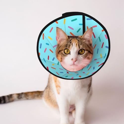 Blue Donut cat Cone Collar Adjustable Elizabethan Circle Kitten Dog Stop Licking Scratch After Surgery Protective Neck Cover - color: Blue Donut, size: Large