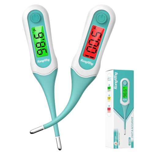 Digital Thermometer 2‑Pack for Adults, Kids & Babies, 8‑Second Fast Reading Oral Thermometer with Fever Alarm, Waterproof for Oral Rectal Underarm, 3‑Color Backlit LCD, Storage Case Included - color: 2 pcs Green