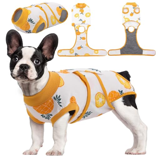 Kuoser Recovery Suit for Dogs Cats, Soft Dog Surgery Suit Female Male Spay | Professional Dog Onesie for Surgery, Substitute E-Collar & Cone, Prevent Licking Dog surgical suit Pet Neuter Suit - color: Pineapple, size: X-small (Back:8.3-11.4'', Weight:4-7