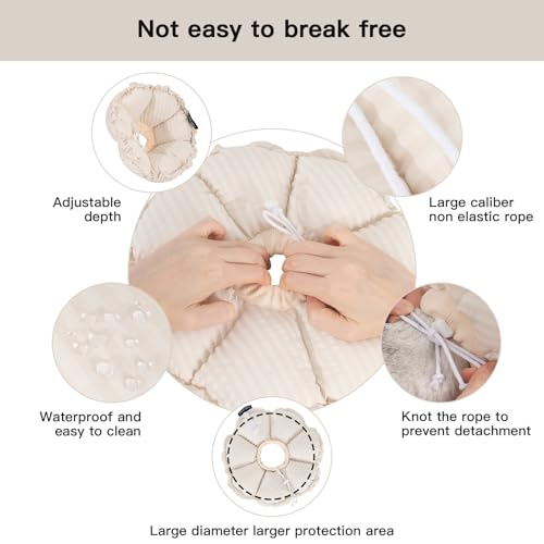 Soft Cat Cone Collar， Cute Adjustable Cat Recovery Collar，Elizabethan e Collar that can Protect Head and Foot Wounds，Egg White All-Season Style - color: White, size: L
