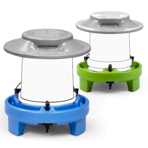 American Home Self-Filling Farmstead Chicken Drinker, Waterer, Feeder Automatic Chicken Coop Water and Feed Dispensers, 5 Gallon Capacity (Bucket Not Included), Weather-Resistant Design - size: Bundle