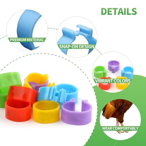 120 PCS Chicken Leg Bands,Chicken Tags for Legs with 8 Color,0.6in Colorful Snap-On Poultry Identification Rings for Chickens,Ducks,Quails,Pigeons - size: 120 PCS