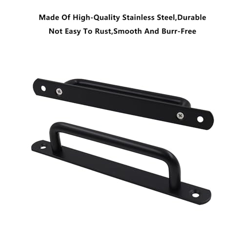 Barn Door Handles, Door Pull Handles with Plate,201 Stainless Steel Pull Handles,Metal Sliding Door Pull Handles,Shed Handle Pulls for Closet Cabinet - color: Black, size: Hole Center:195mm/7.68''