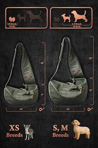 Noah & Paw Dog Sling Carrier for Small Dogs 5-18lb, Dog Sling for Small Dogs and Cats, Dog Carrier with Adjustable Padded Strap, Vegan Denim Lined with Fur, 3X Safety Features, Machine Washable - color: Dark Green, size: 18.0"L x 10.0"W x 5.5"H