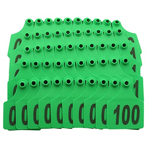 100PCS Cattle Ear Tags 001-100 Numbered Plastic Farm Identification | 4.1x3 Inch Oversize Tags for Cattle Cows Goats Sheep Pigs Hog Calf, Laser Printed Herd Management (001-100, Green) - color: Green